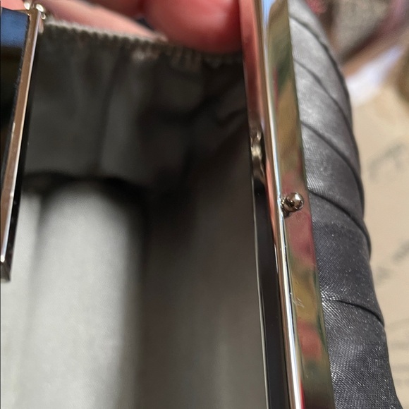 Sondra Roberts Elegant Black Satin Evening Clutch /with silver chain - Picture 11 of 11